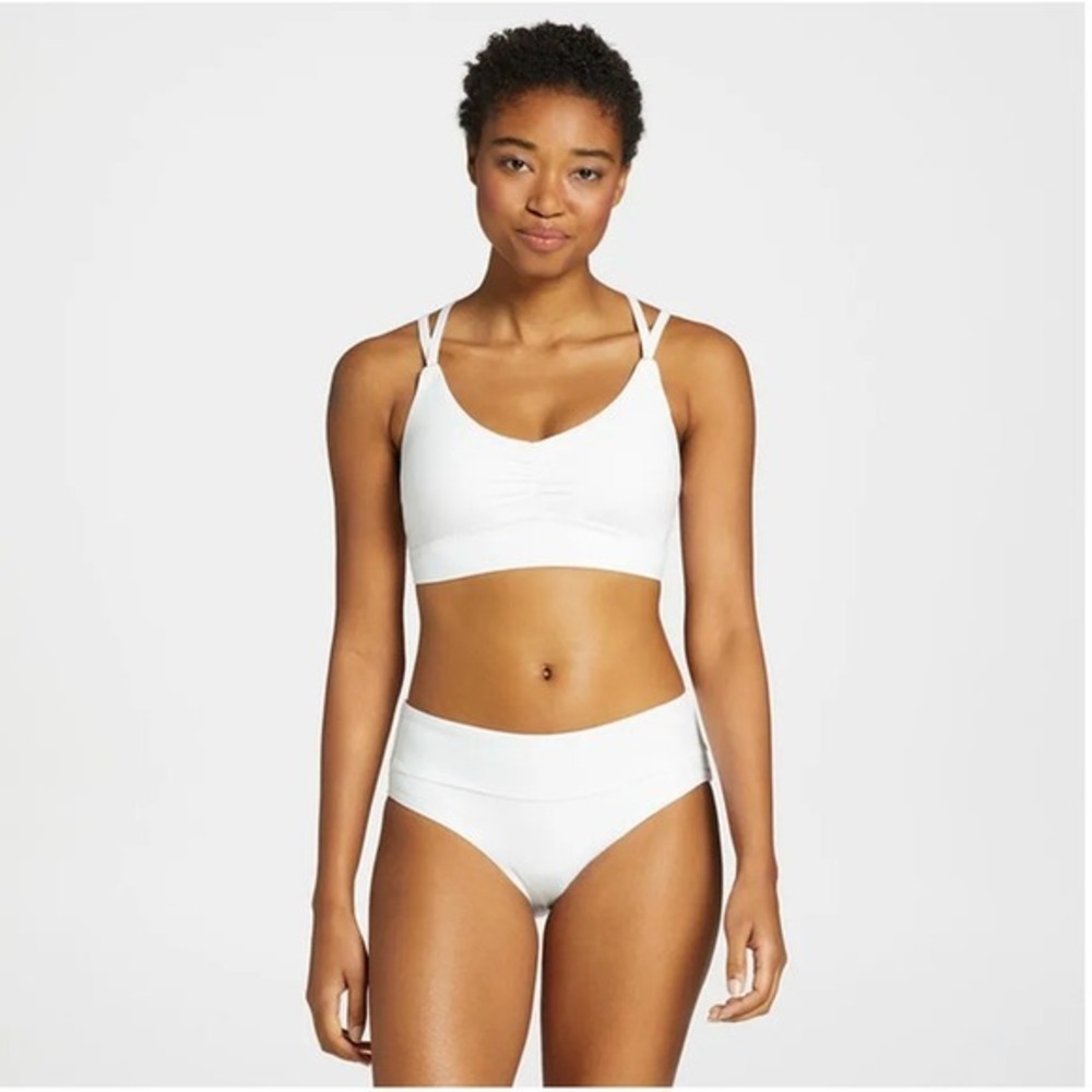 Calia Women's Swim Ruched Front Cross Top Pure White, XXS
